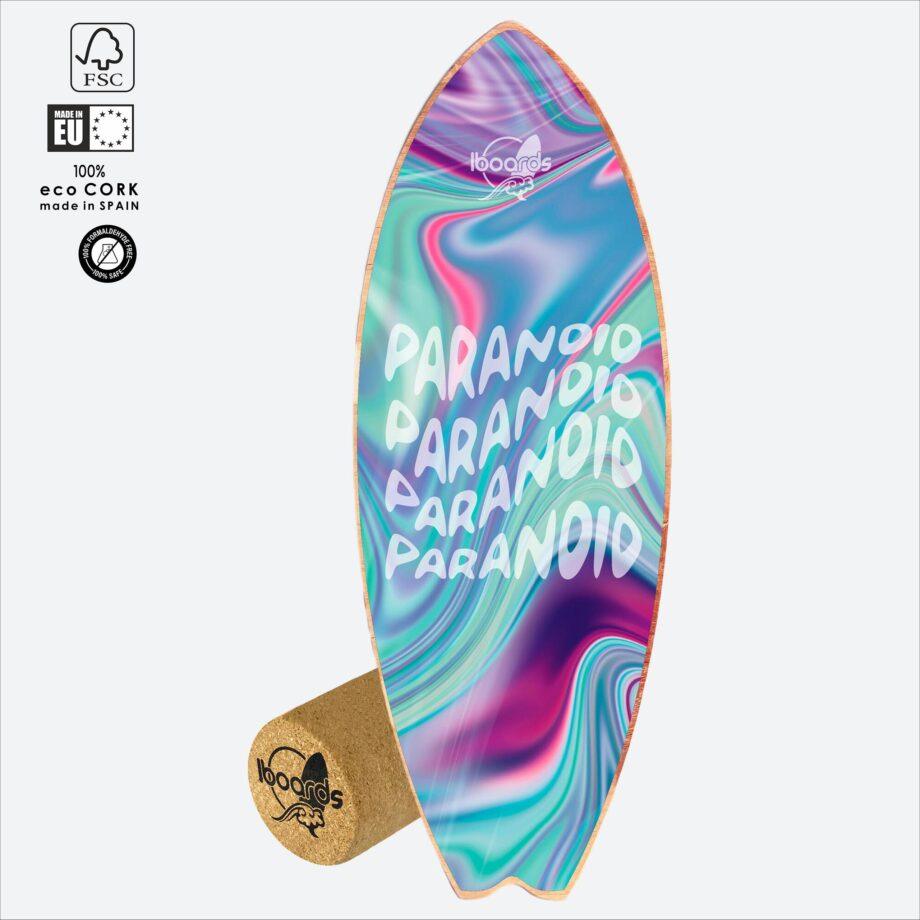 Balance Board Paranoid con diseño psicodélico, vinilo rugoso y rodillo de corcho natural